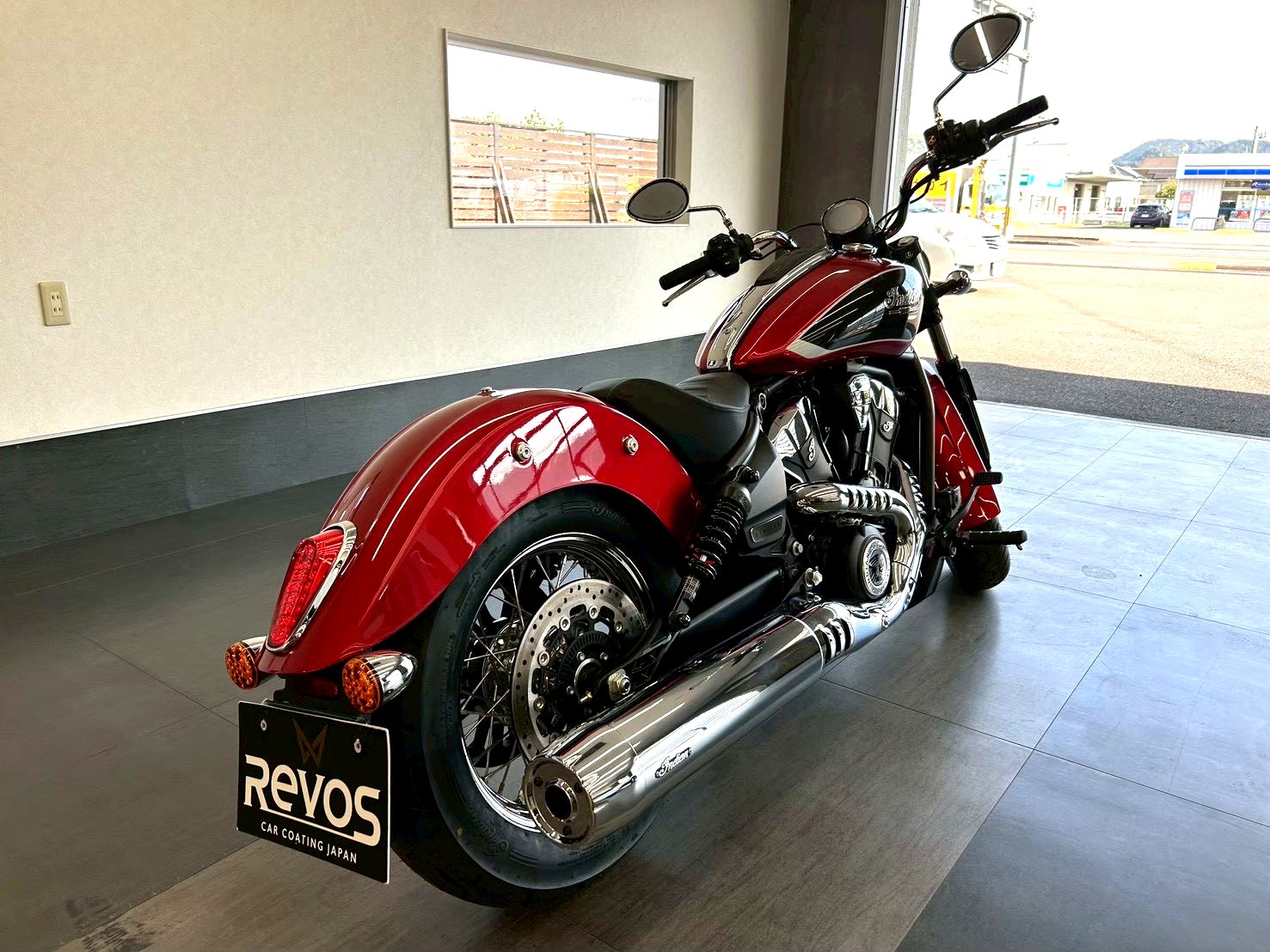 バイクコーティング完成|メタリックレッドのインディアン